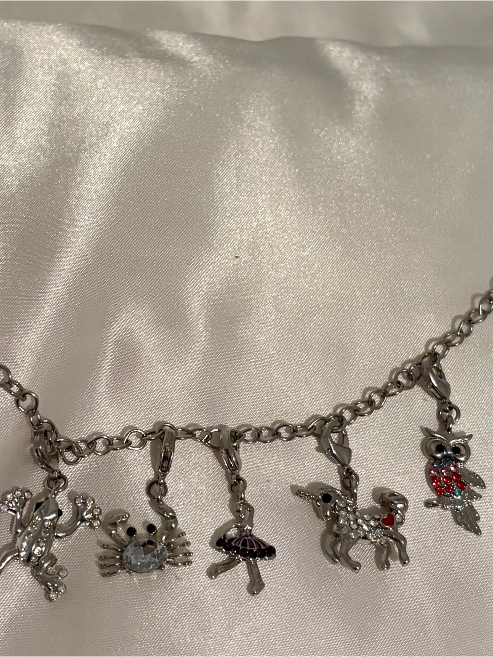 Bizou Silver Charm Bracelet with Enamel and Crystal Animal Charms
